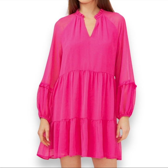 NWT Vince Camuto Three Tier Puff Sleeve Drop Waist Dress Size Med (oversized). - Picture 1 of 11